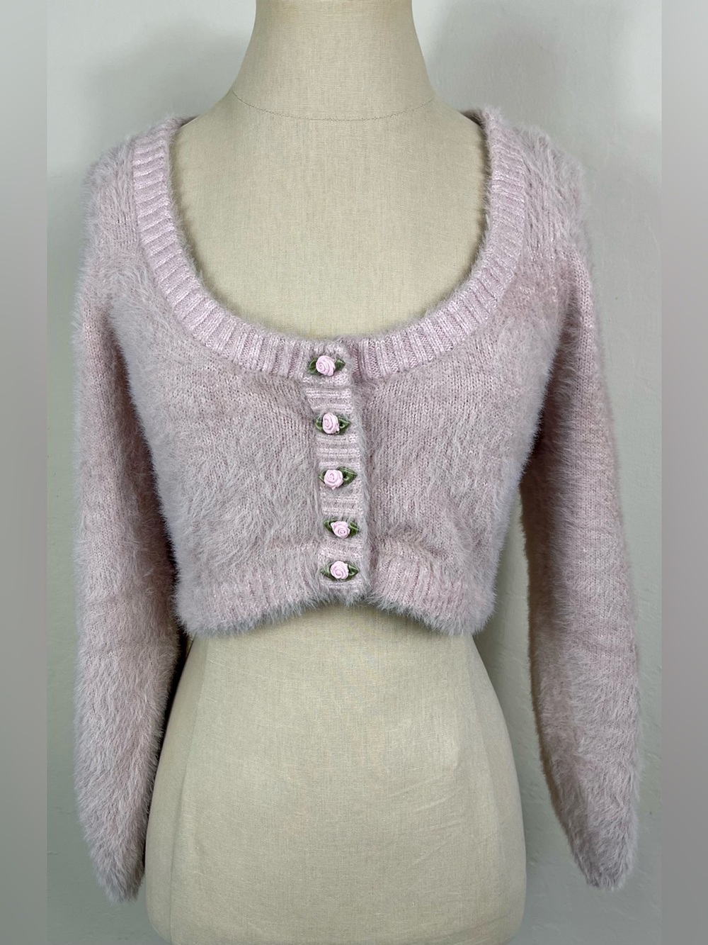 For Love and Lemons Anastasia Cropped Pink Cardigan